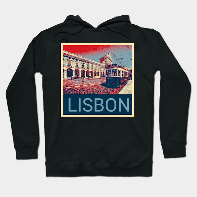 Lisbon in Shepard Fairey style design Hoodie by Montanescu